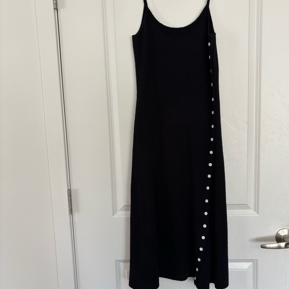 Aqua Black Midi Slip Dress with Side Button Trim